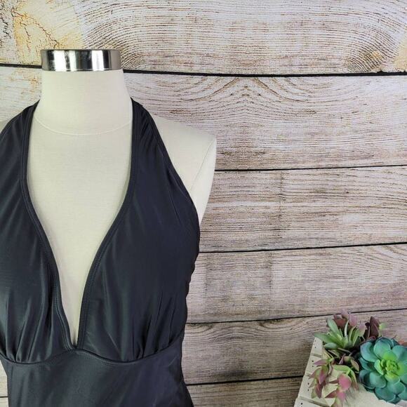 Brave Soul Women's Black Plunge Fitted Halter Swimsuit Size 16‎ NT - Picture 2 of 7